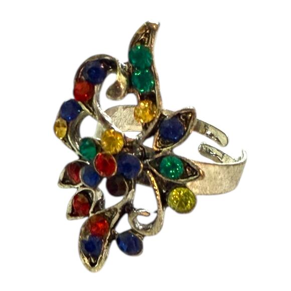 Multicolored Faux Gemstone And Silver Ring One Size Adjustable - Picture 2 of 3